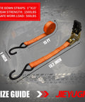 Tough As Nails Ratchet Tie Down Straps 15 Foot Long with orange webbing and rubber coated hooks for heavy-duty use.