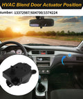 HVAC Blend Door Actuator positioned in car interior, used for Buick Lacrosse, Cadillac, and Camaro, OE 13372987 replacement.