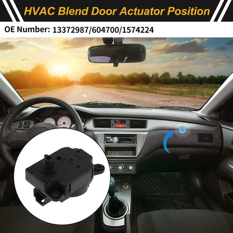 HVAC Blend Door Actuator positioned in car interior, used for Buick Lacrosse, Cadillac, and Camaro, OE 13372987 replacement.