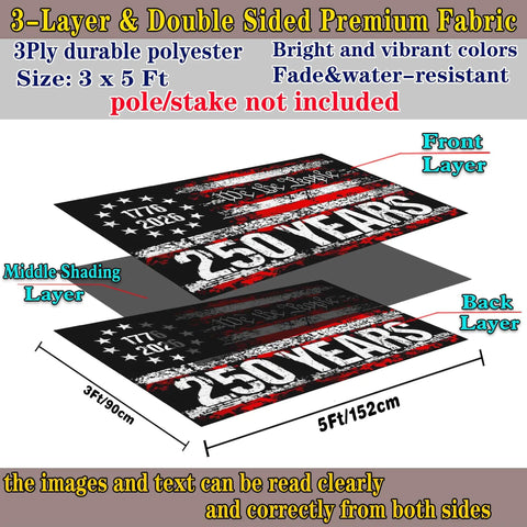 3 Ply 250 Year American Anniversary Flag Durable Outdoor 3x5 Ft Double Sided Patriotic Banner For Fourth Of July diagram