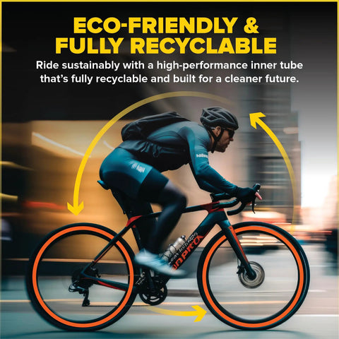 Cyclist on bike using Ultra Lightweight TPU Inner Tube For Road And Gravel Bikes 700x18-32 With 65mm Presta Valve