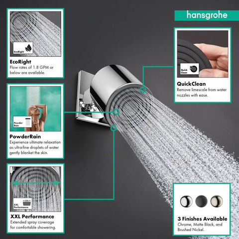 Pulsify S 4-Inch Modern Showerhead With PowderRain One Spray And QuickClean Chrome Finish For A Spa Like Rain Experience displayed.
