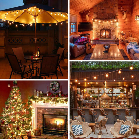 100 Foot Outdoor G40 LED Globe String Lights Two Pack Dimmable Waterproof Shatterproof Light Strings With 52 Bulbs Connectable Commercial Hanging Lights creating cozy patio ambiance in collage