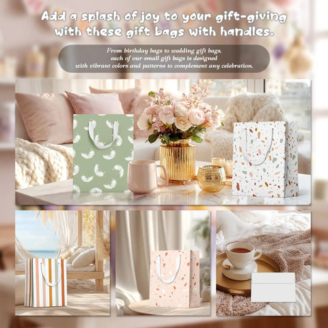 All In One Gift Bag Set With Four Medium 9 Inch Bags, Tissue Paper, Greeting Cards, And Self Adhesive Envelopes For Any Occasion