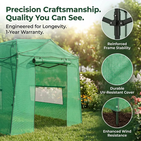 Walk In Pop Up Greenhouse For Indoor Or Outdoor Use 8.5 By 7 Ft Grow Tent With Zippered Doors Screen Windows Heavy Duty Frame And Weather Resistant PE Cover For Plants Veggies Herbs And Flowers
