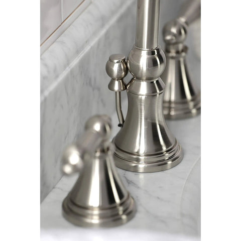 Governor Widespread Lavatory Faucet With Brass Pop Up And Metal Lever Handle In Brushed Nickel 8 Inch Spread Quarter Turn Ceramic Cartridge