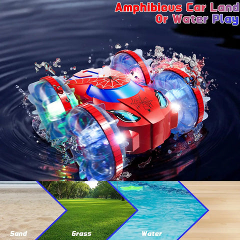 All Terrain Amphibious RC Vehicle With 4WD Waterproof Design for Land and Water Gesture Control Stunt Car Boat on water surface.