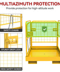 YITAMOTOR 36x36 forklift safety cage, installed yellow heavy-duty mesh lift basket with safety chains and drop lock