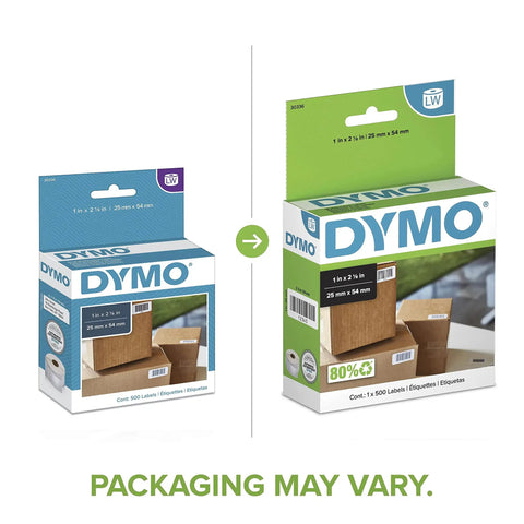 No Sweat Multi Purpose Thermal Labels For Labelwriter Printers 1 By 2 1 8 Inch Roll Of 500 showing two packaging designs.