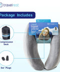 Package includes Nest Neck Support Pillow For Travel Memory Foam Travel Pillow For Long Flights with compression sack and ear plugs.
