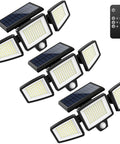 Solar Outdoor Lights 3 Head Motion Sensor Flood Light With Remote Control, 2500LM 210 LEDs, IP65 Waterproof, 3 Pack