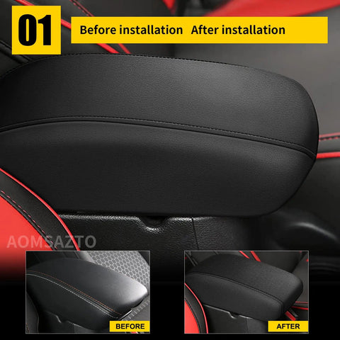 Custom Fit Armrest Cover For Hyundai Sonata 2015 2019 Black Console Pad With Memory Foam Cushion installed view comparison
