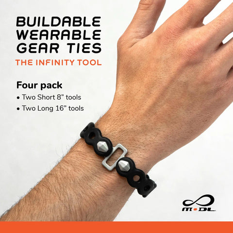 Infinity Tool 2.0 Modular Straps Four Pack Flexible Multi Tool Wearable Gadget for Outdoor Adventure shown on wrist