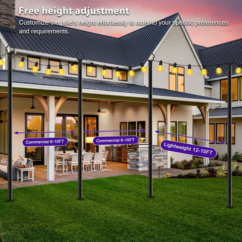 4 Pack 10Ft Outdoor String Light Poles With Forked Stands Heavy Duty Metal Poles For Deck Patio Backyard And Weddings