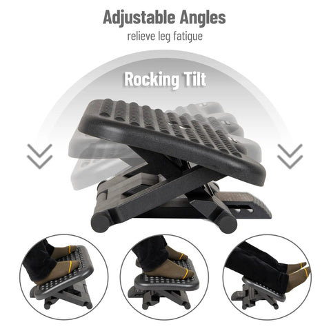 Under Desk Foot Rest For Ergonomic Comfort, Height Adjustable From 3.25 To 6.25 Inches, Massage Textured Surface, Black
