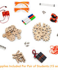 Catalyst Class Pack and Cabinet Hands On STEM Kit For Students Ages 8 To 12 Learn Electronics And Science With Screen Free Inventions And 10 Plus Projects Teacher Ready Curriculum For Grades 3 To 6 classroom kit parts laid out
