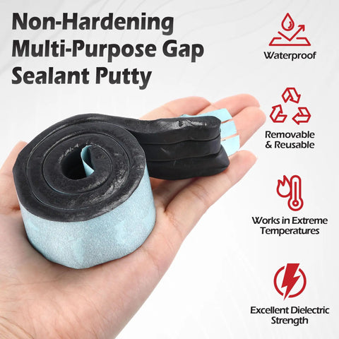Black Moldable Silicone Putty Pre Cut Strips Non Hardening Gap Sealant For Ductwork And Windows in hand, showcasing flexibility and waterproof design.