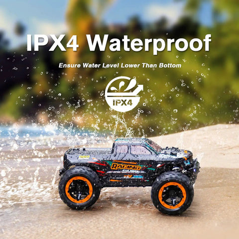 All Terrain 1:16 RC Truck With Dual 7.4V 1000mAh Batteries, Waterproof 4x4 High Speed Up To 36kmh driving on wet sand