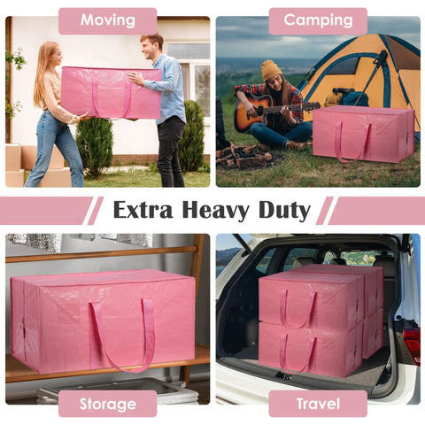 Extra Large Six Pack Moving Bags With Hella Roomy 93 Liter Build Smooth Glide Side Zippers Heavy Duty Waterproof Foldable Storage Totes For College Dorm Stashes And Home Organization Pink