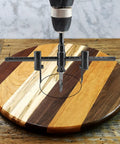 Adjustable Circle Hole Cutter for Wood and Drywall from One and Three Sixteenth Inch to Twelve Inch with One Eighth to Two Inch Cutting Depth and Three Eighth Inch Shank Includes Drill Bit and Hex Wrench for Plaster Plastic Plywood Pro Grade Aracombie in use on wooden surface