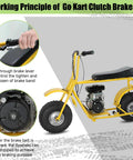 4 Inch Mini Bike Centrifugal Clutch Brake Band Kit Fits Predator 212cc Tillotson GX140 GX160 GX200 Coleman CT200U CT200U EX BT200X Baja Warrior Trailmaster MB165 MB200 Go Kart Parts For Safer Stopping And Smooth Braking System shown on yellow mini bike