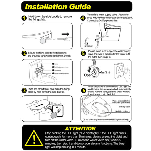 Installation guide for Top Tier Electric Heated Bidet Toilet Seat For Elongated Toilets detailing setup steps and safety tips.