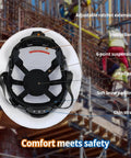 Interior view of Rock Solid Full Brim Hard Hat With OSHA Certified Safety Helmet featuring 6-point suspension and chin strap.