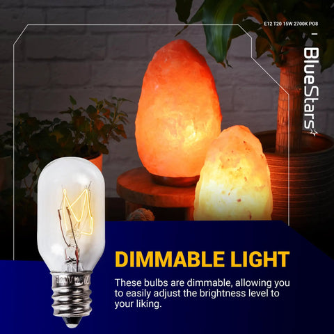 E12 T20 Salt Lamp Bulb 120V 15W Warm White 2700K Dimmable Brightens Any Space For Cozy Vibes Candelabra Base For Himalayan Salt Lamps