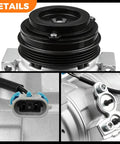 Heavy Duty Air Conditioner Compressor Compatible With 2000 To 2013 Chevy Silverado Tahoe Suburban And Gmc Yukon 5.3L 4.8L V8 Engine Straight Drop In Swap close-up view of compressor components and connector.