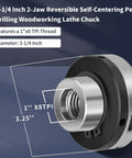 3-1/4 Inch Two Jaw Pen Drilling Lathe Chuck With Reversible Self Centering Jaws 1 Inch By 8 TPI dimension details