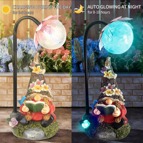 Colorful Gradient Solar LED Garden Gnome Statue for Outdoor Patio Balcony Yard Lawn Decor Gift Solar Powered Lighted Gnome Figurine with Vivid Night Glow and Fairy Tale Vibes for Charming Garden Ambience