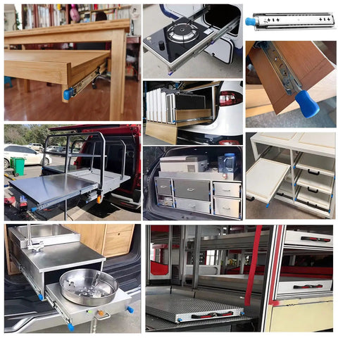 Multiple applications of Beefy 550mm Full Extension Drawer Slides With Lock And Ball Bearing Guide Rails 120kg Load Capacity Durable Runners