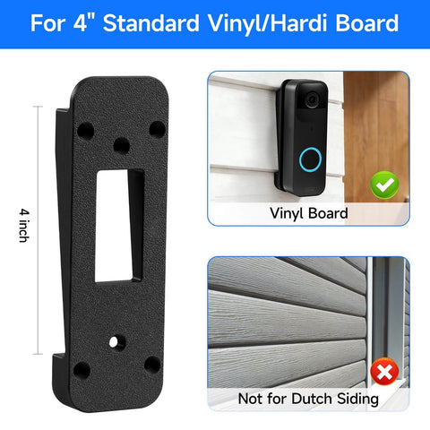 Vinyl Siding Mount For 4-Inch Standard Vinyl Or Hardi Board Doorbell Camera Mount Black With Screws Paintable To Match Siding