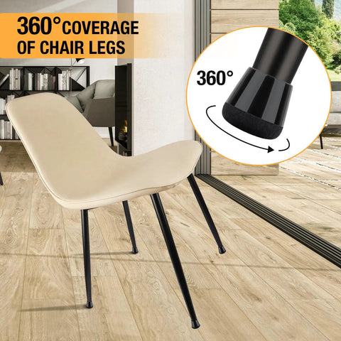 Silicone Chair Leg Protectors Set, 32 Pcs Thick Elastic Floor Caps For Hardwood Floors, black cap detail on beige chair leg
