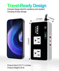 300 Watt Car Power Inverter Converts 12 Volt Dc To 110 Volt Ac Featuring Dual Usa Outlets And Four Fast Usb Ports, compact design next to smartphone.