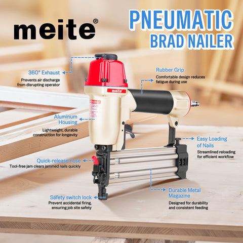 18 Gauge Pneumatic Brad Nailer Kit With 2000 Nails Included Lightweight Finish Nail Gun for trim and molding on wooden table