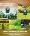 Outdoor Ultrasonic Pest Repeller With Motion Sensor And LED Strobe Lights, Dual Ultrasonic Waves To Deter Cats, Deer, Squirrels, And Rodents For Yard, Garden, And Lawn, Weatherproof IP65 Waterproof Deterrent For All Season Protection in various outdoor settings