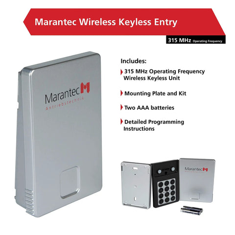 Wireless Keyless Garage Entry System With PIN Access For Up To Four Doors shown with keypad module and accessories.