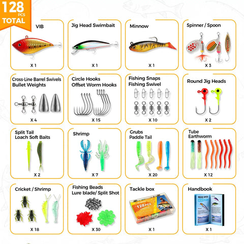 beginners fishing tackle box All In One Fishing Tackle Box With 128 Pieces Lures And Step By Step  Handbook For Freshwater Bass Anglers Beginners Gift For Men Fathers And  Outdoor