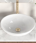 Premium Oval Ceramic Vessel Sink For Bathroom Vanity Countertop Glossy White Porcelain Bowl Above Counter on marble countertop