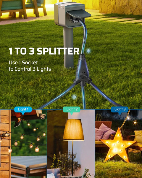 One To Three Outlet Power Splitter Cord With 18 Inch Heavy Duty 16 AWG for Halloween Decor Lights in outdoor setup