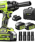 Heavy Duty Cordless Impact Wrench Delivers 1000 Nm Torque And 738 ft-lbs For Fast Tire Swaps, Tough DIY Auto Work, And Gnarly Projects, Includes two 40Ah batteries and metric sockets.