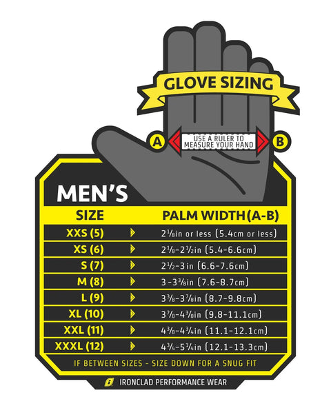 Size chart for Kong Waterproof Cut Resistant Deck Crew Glove With TPR Impact Protection And Oil Repellent Palm