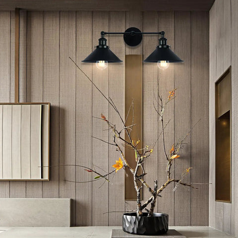Bathroom Vanity Light Modern Industrial Black Wall Sconce With Metal Shade Dual Lights Matte Black Finish Vintage Vibe Bath Fixture