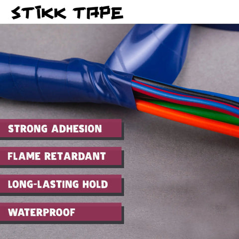 Close-up of Heavy-Duty Multicolor Electrical Tape 3/4-Inch By 22 Yards Workhorse securing colored wires, showcasing features.