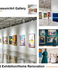 Art gallery with paintings on display, showcasing museum-style arrangement and modern lighting for an exhibition space.
