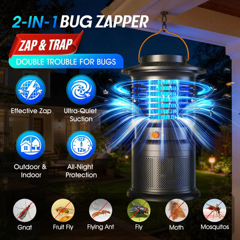 Outdoor 2-In-1 Mosquito Zapper With Zap And Trap, 8000mAh Cordless Rechargeable Fly Zapper for patio and camping use