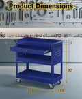 Three Tier Rolling Tool Cart On Wheels With 550-Lb Capacity Drawers Pegboard And Hook Heavy Duty Utility Cart For Garage Shop And Warehouse Dark Blue Finish