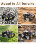 All Terrain Robot Tank Kit For Kids Ages 8 To 12 Arduino Scratch And Python Compatible STEM Toy With Rugged Tracks Remote App Control Learn Coding Hands On Cool Birthday Gift For Boys Girls And Adults on gravel, sand, grass, and mud