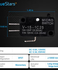 V-15-1C25 Micro Limit Switch Blade Momentary 15A 250VAC 125VDC with long straight lever for DIY and automation projects